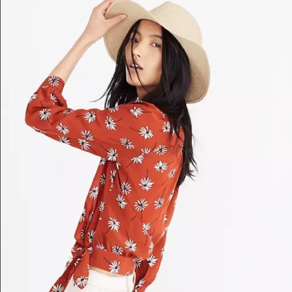Madewell Silk Wrap Top with Fresh Daisies